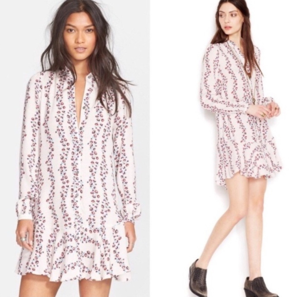 Free People Floral Button Up Boho Tunic Dress